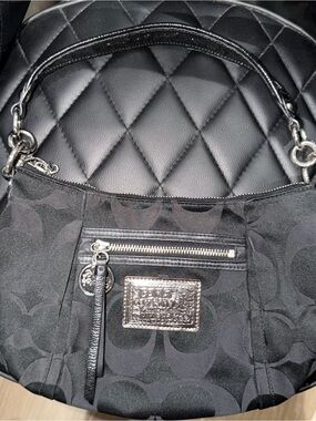 Coach Black Signature Shoulder Bag with Silver Hardware